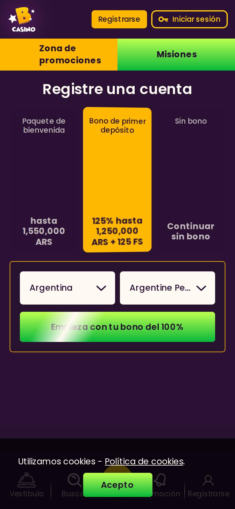 Bizzo Casino — página principal