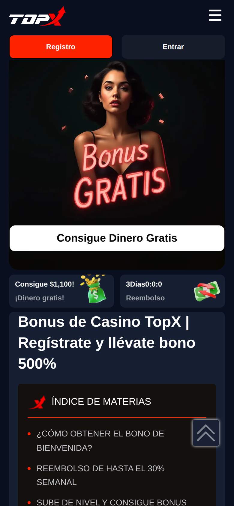 TopX — página de promociones